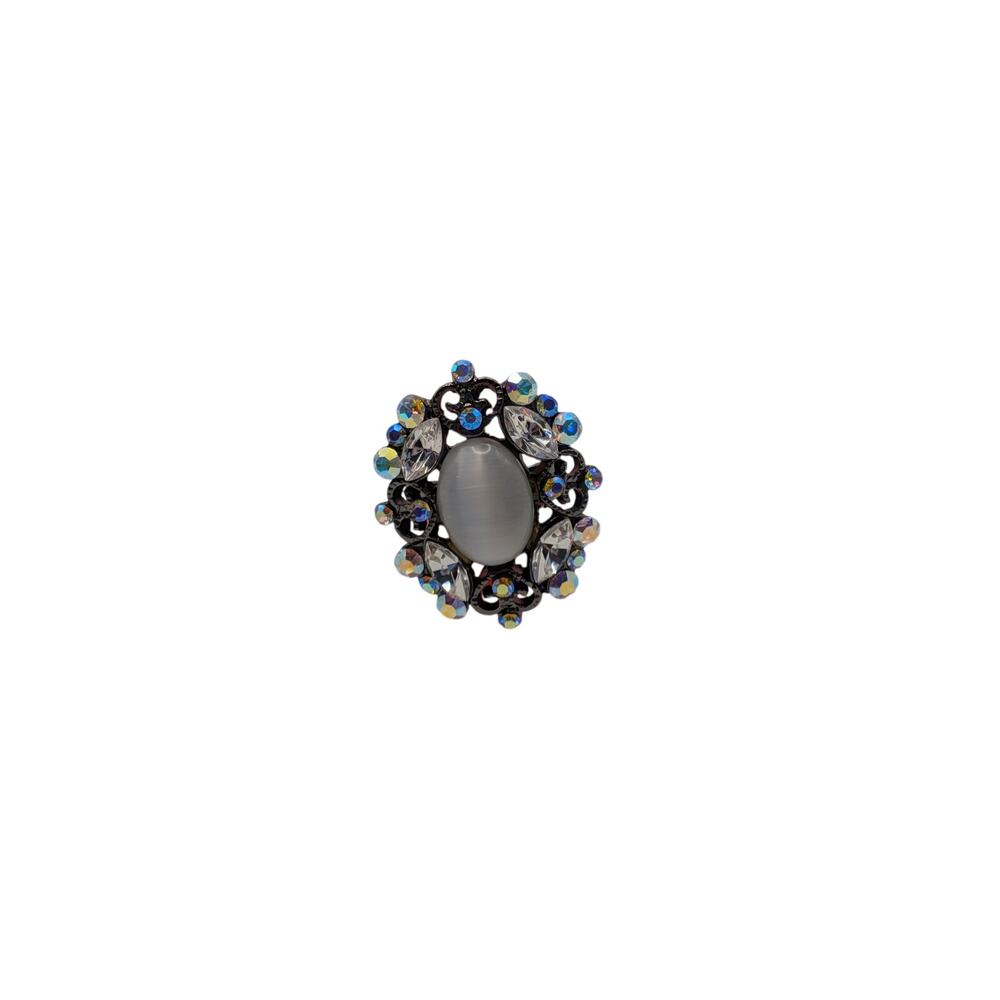 Vintage Aurora Borealis Rhinestone Cat Eye 6.25 Adjustable Statement Ring
